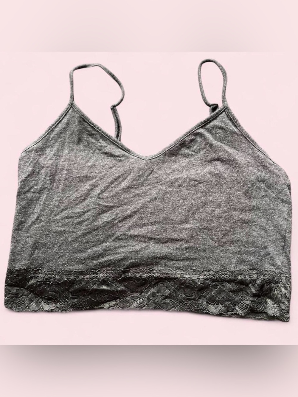 BONGO Gray Lace-Hem V-Neck Cropped Camisole, Size M